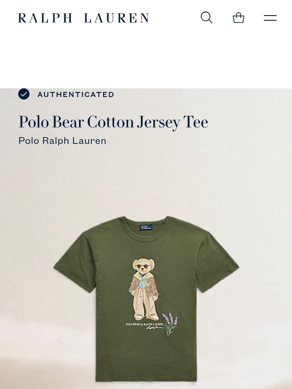 Ralph Lauren Olive Polo Bear Cotton Jersey Tee